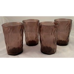 4 Glass CRINKLE Purple/Amethyst Juice Tumbler 3¾” 6 oz Elegant Glassware MCM